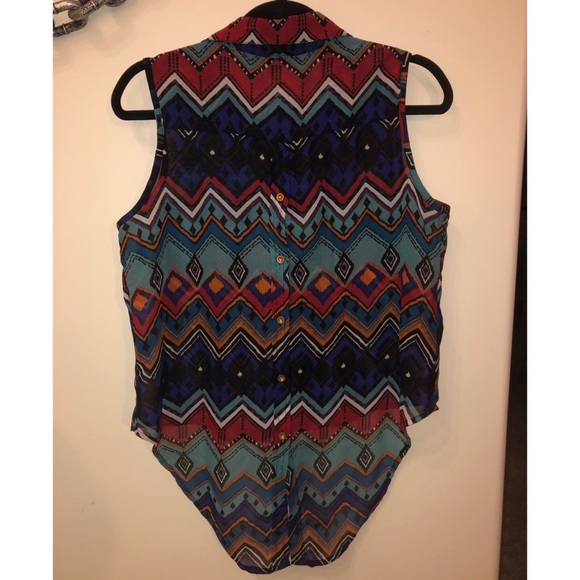 Multicolor Abstract Sheer Sleeveless Buttonup - Picture 4 of 5